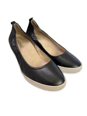 Vionic Jacey Black Leather Platform Wedge Size 8 Comfort Shoe